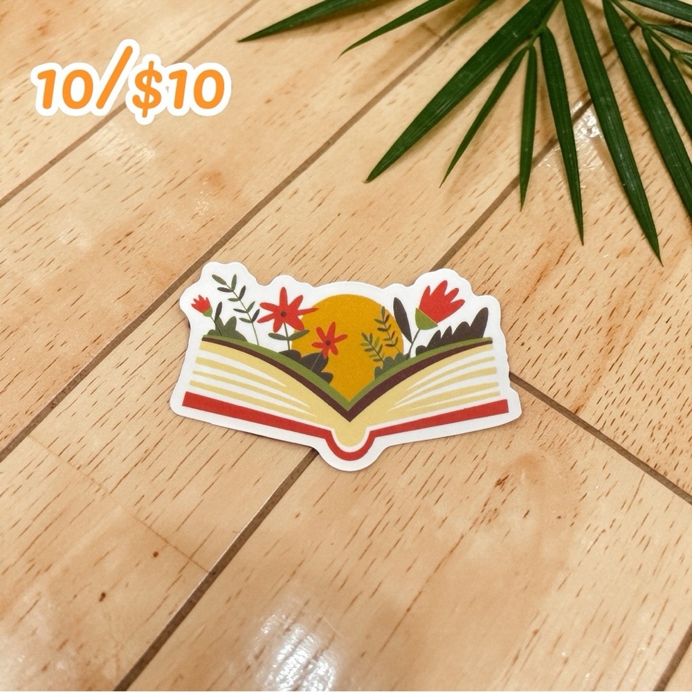 Open Book Garden Sticker – Book Lover Nature Vinyl Decal Reading Planner Sticker